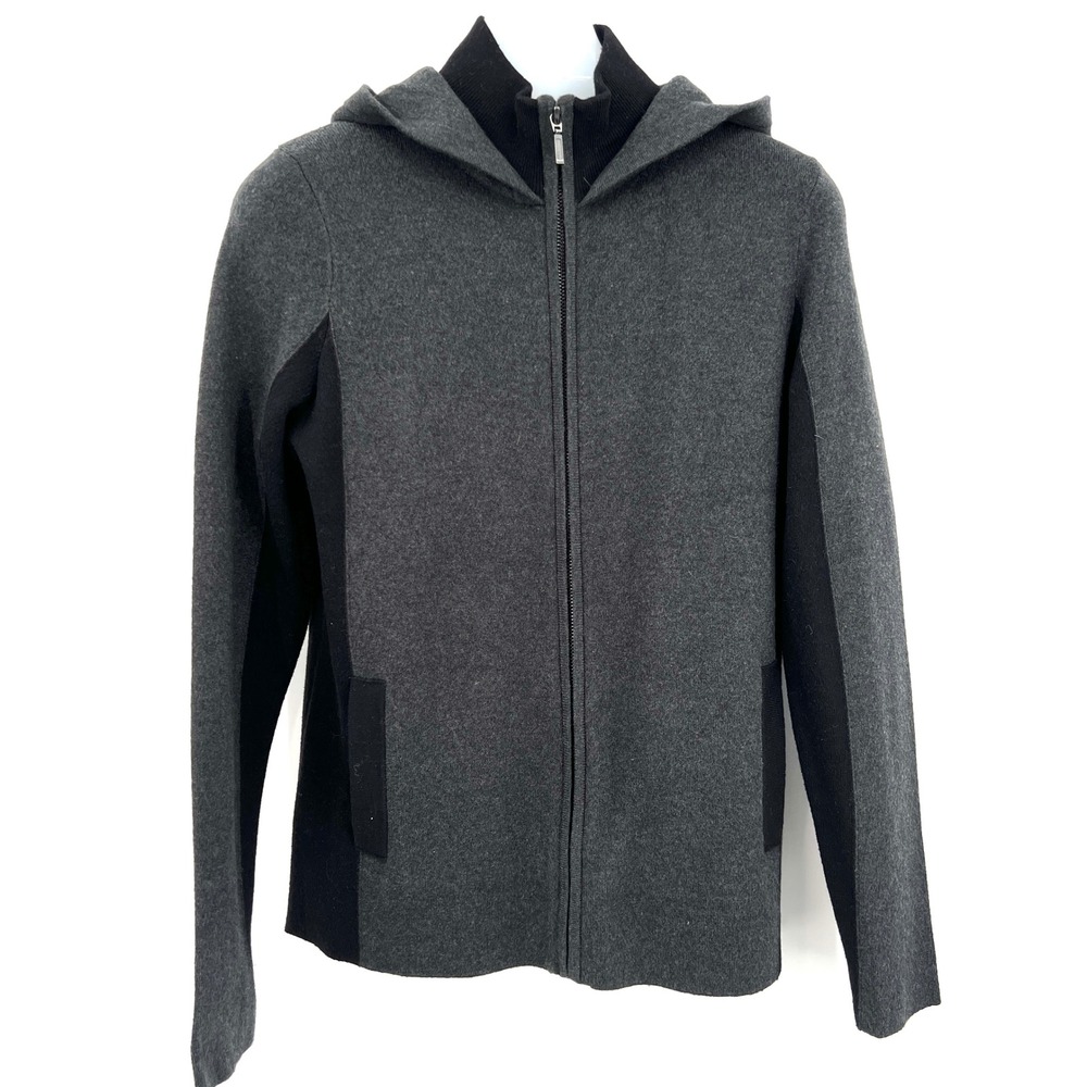 NWT Rachel Zoe Colorblock Zip Front Hoodie‎ Sweater Cotton Size S Black & Gray